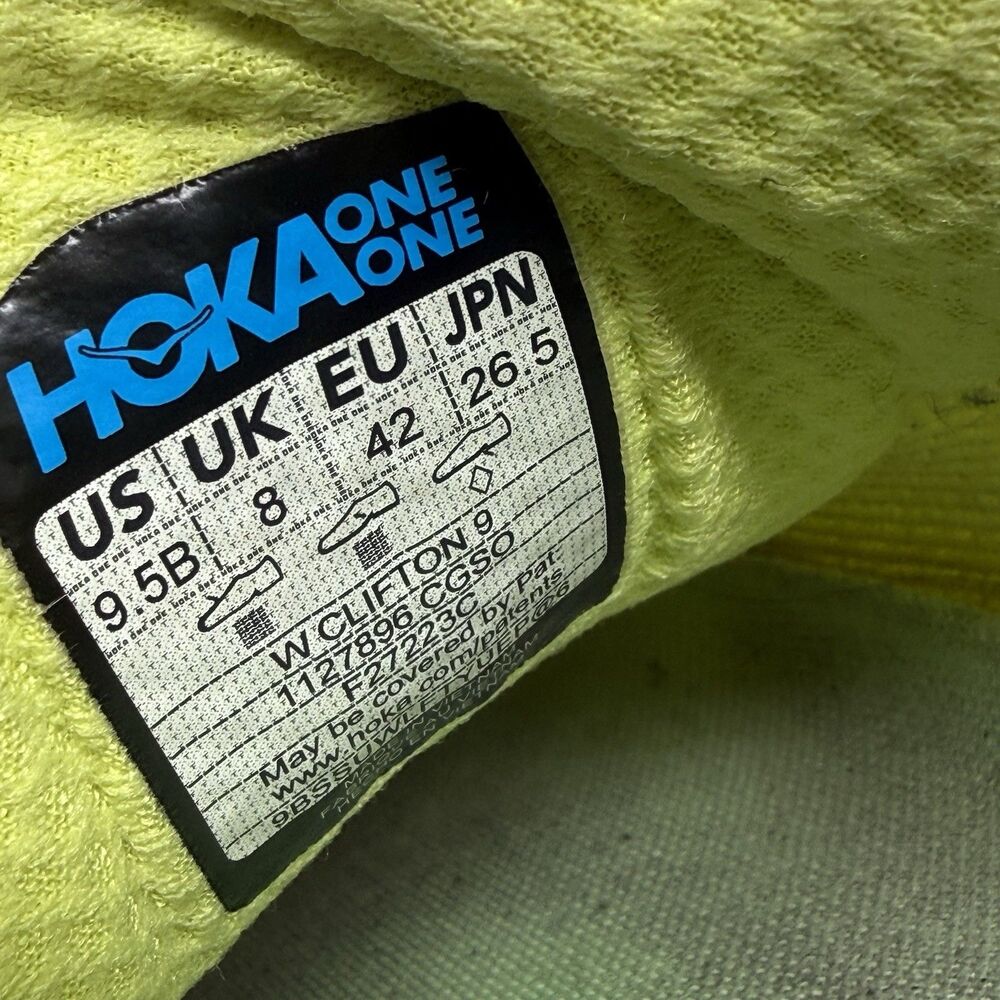 Hoka One One Clifton 9 Womens 9.5 M Yellow Blue Running Walking Shoes Sneakers - Picture 12 of 16